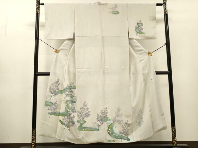 平和屋着物▼東京手描友禅　安達雅一　訪問着　枝花　正絹　逸品　DABJ7081fe