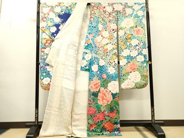 平和屋着物●豪華振袖　手描き　草花　正絹　逸品　DABJ7084fe