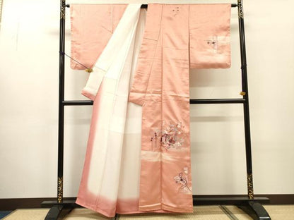 平和屋着物▼中国三大刺繍　相良刺繍　総刺繍　訪問着　御所車檜扇花松文　暈し染　正絹　逸品　未使用　DABJ7087fe