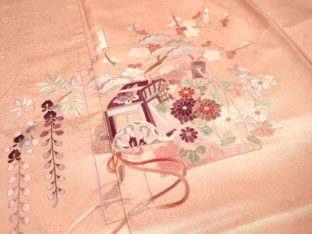 平和屋着物▼中国三大刺繍　相良刺繍　総刺繍　訪問着　御所車檜扇花松文　暈し染　正絹　逸品　未使用　DABJ7087fe
