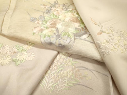 平和屋着物▼訪問着　総刺繍　花車文　暈し染　正絹　逸品　DABJ7090fe