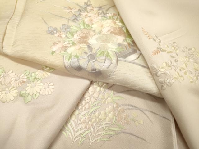 平和屋着物▼訪問着　総刺繍　花車文　暈し染　正絹　逸品　DABJ7090fe