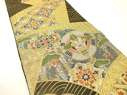 平和屋着物▼六通柄袋帯　双鶴正倉院　金糸　正絹　逸品　DABJ7091fe