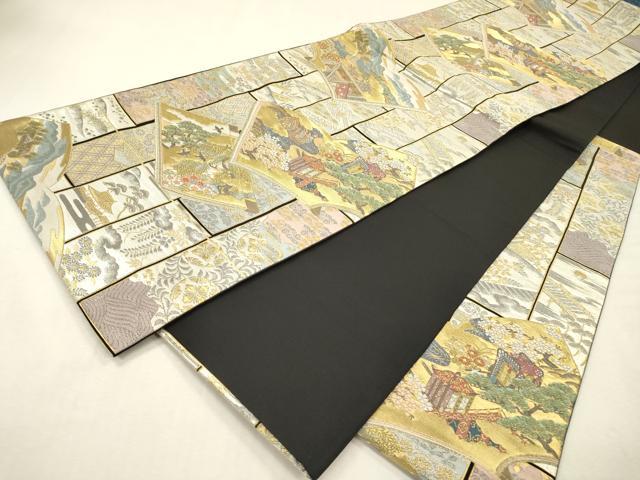 平和屋着物▼六通柄袋帯　唐織　歌絵物語　御苑秀景文　金銀糸　正絹　逸品　DABJ7098fe