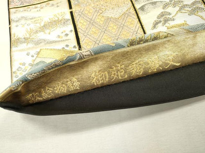 平和屋着物▼六通柄袋帯　唐織　歌絵物語　御苑秀景文　金銀糸　正絹　逸品　DABJ7098fe