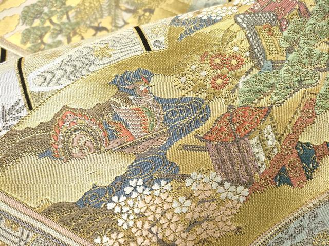 平和屋着物▼六通柄袋帯　唐織　歌絵物語　御苑秀景文　金銀糸　正絹　逸品　DABJ7098fe