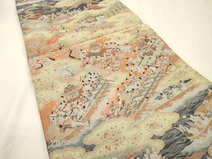 平和屋着物▼全通柄袋帯　紹巴　日吉山王祭　正絹　逸品　DABJ7103fe