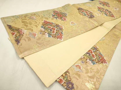 平和屋着物▼西陣　六通柄袋帯　唐織　花唐草菱文　金銀糸　証紙付き　正絹　逸品　未使用　DABJ7107fe