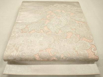 平和屋着物▼中国三大刺繍　スワトウ刺繍　汕頭刺繍　相良刺繍　総刺繍　太鼓柄袋帯　鳳凰更紗花唐草文　銀彩　正絹　逸品　DABJ7112fe