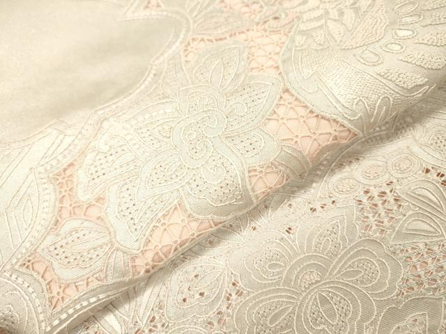 平和屋着物▼中国三大刺繍　スワトウ刺繍　汕頭刺繍　相良刺繍　総刺繍　太鼓柄袋帯　鳳凰更紗花唐草文　銀彩　正絹　逸品　DABJ7112fe