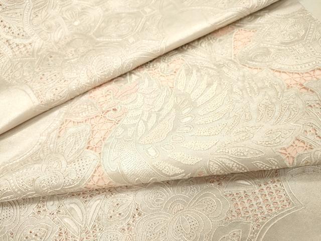 平和屋着物▼中国三大刺繍　スワトウ刺繍　汕頭刺繍　相良刺繍　総刺繍　太鼓柄袋帯　鳳凰更紗花唐草文　銀彩　正絹　逸品　DABJ7112fe