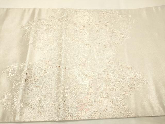 平和屋着物▼中国三大刺繍　スワトウ刺繍　汕頭刺繍　相良刺繍　総刺繍　太鼓柄袋帯　鳳凰更紗花唐草文　銀彩　正絹　逸品　DABJ7112fe