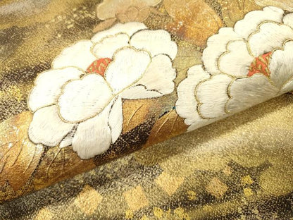 平和屋着物▼太鼓柄袋帯　駒刺繍　地紙花文　金銀彩　正絹　逸品　DABJ7116fe