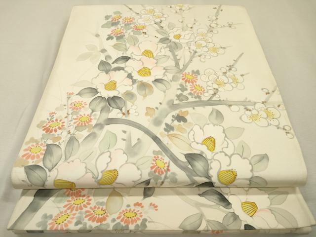 平和屋着物▼六通柄袋帯　手描き　枝花　正絹　逸品　DABJ7122fe