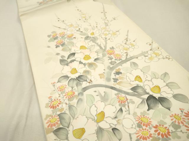 平和屋着物▼六通柄袋帯　手描き　枝花　正絹　逸品　DABJ7122fe
