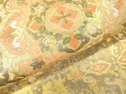 平和屋着物▼西陣　服部織物謹製　六通柄袋帯　こはく錦　手工芸　正倉院　金銀糸　引箔　正絹　逸品　DABJ7129fe