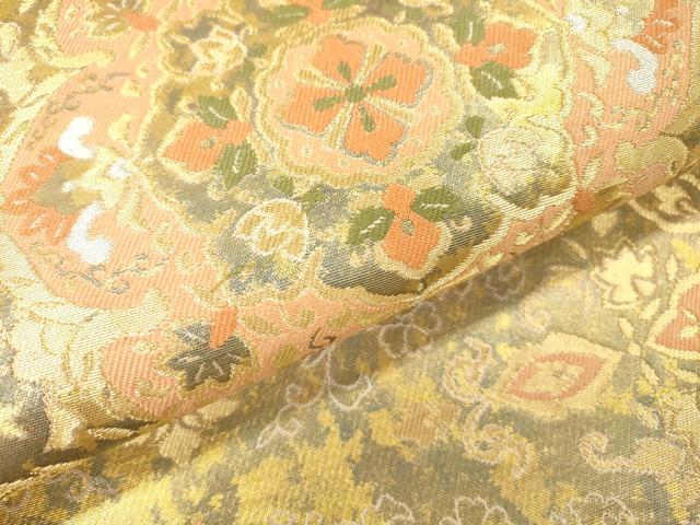平和屋着物▼西陣　服部織物謹製　六通柄袋帯　こはく錦　手工芸　正倉院　金銀糸　引箔　正絹　逸品　DABJ7129fe