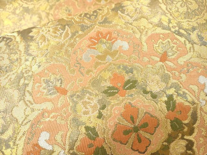 平和屋着物▼西陣　服部織物謹製　六通柄袋帯　こはく錦　手工芸　正倉院　金銀糸　引箔　正絹　逸品　DABJ7129fe