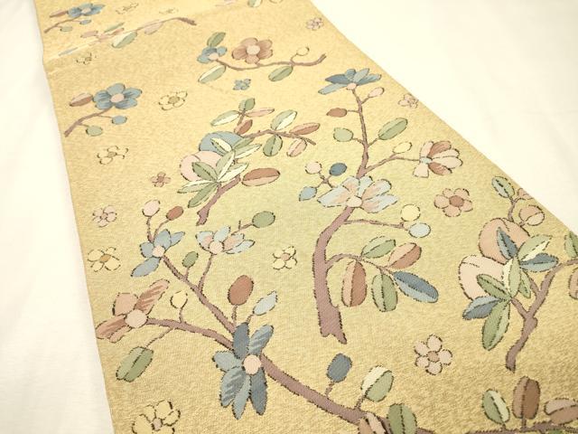 平和屋着物▼六通柄袋帯　枝花　金糸　共箱付き　正絹　逸品　DABJ7146fe
