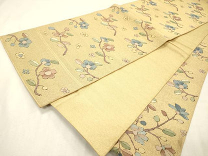 平和屋着物▼六通柄袋帯　枝花　金糸　共箱付き　正絹　逸品　DABJ7146fe