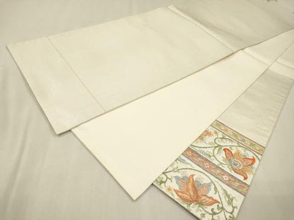 平和屋着物▼太鼓柄袋帯　駒刺繍　総刺繍　花唐草間道　金銀糸　正絹　逸品　DABJ7175fe