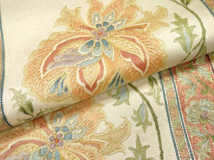 平和屋着物▼太鼓柄袋帯　駒刺繍　総刺繍　花唐草間道　金銀糸　正絹　逸品　DABJ7175fe