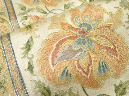 平和屋着物▼太鼓柄袋帯　駒刺繍　総刺繍　花唐草間道　金銀糸　正絹　逸品　DABJ7175fe
