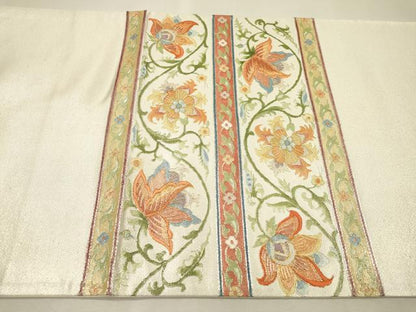 平和屋着物▼太鼓柄袋帯　駒刺繍　総刺繍　花唐草間道　金銀糸　正絹　逸品　DABJ7175fe
