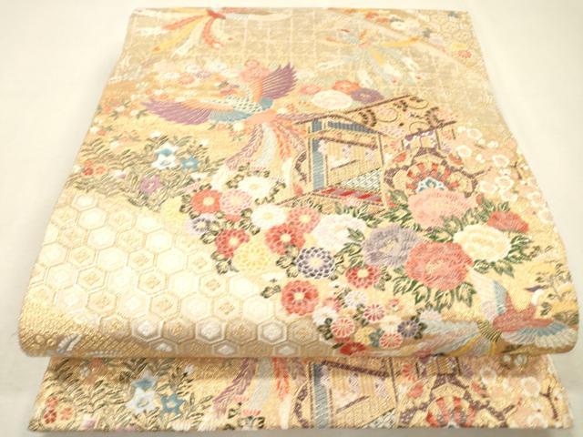 平和屋着物▼六通柄袋帯　唐織　道長鳳凰御車文　金糸　正絹　逸品　DABJ7185fe