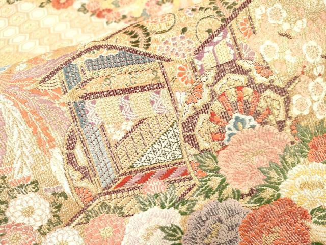 平和屋着物▼六通柄袋帯　唐織　道長鳳凰御車文　金糸　正絹　逸品　DABJ7185fe