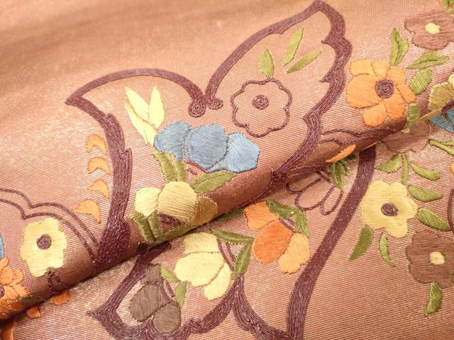 平和屋着物▼太鼓柄袋帯　総刺繍　洋花文　正絹　逸品　DABJ7206fe