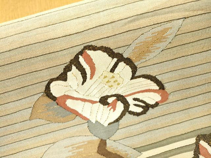 平和屋着物▼夏物　明綴れ　太鼓柄袋帯　枝花　金糸　正絹　逸品　DABJ7211fe