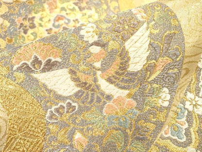 平和屋着物▼六通柄袋帯　唐織　正倉院鳳凰花文　全通箔　金糸　正絹　逸品　DABJ7213fe