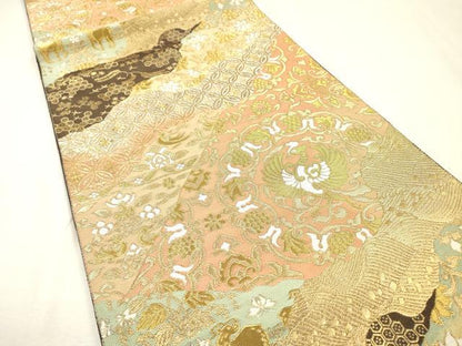 平和屋着物▼西陣　服部織物謹製　六通柄袋帯　道長鳳凰動物花文　金銀糸　正絹　逸品　DABJ7217fe