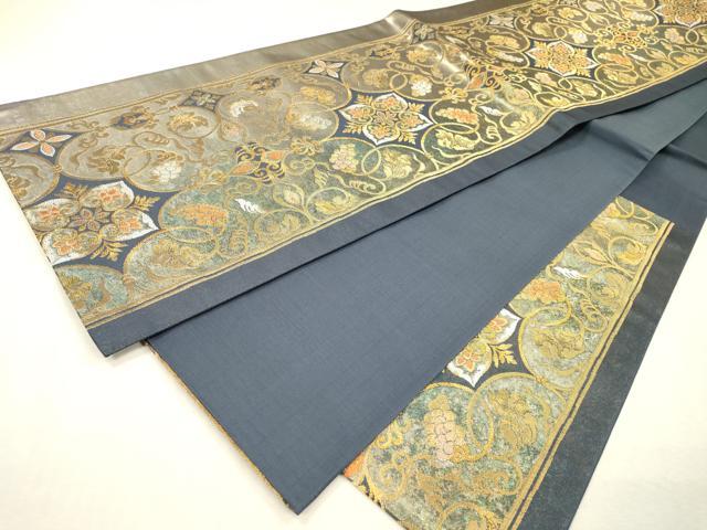 平和屋着物▼六通柄袋帯　瑞祥　正倉院葡萄蔦の葉文　引箔　正絹　逸品　DABJ7225fe