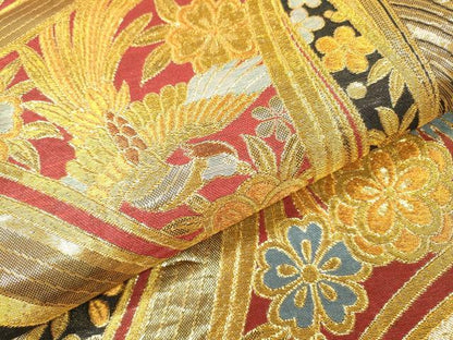 平和屋着物▼佐賀錦　六通柄袋帯　鳳凰花文　金糸　正絹　逸品　DABJ7244fe