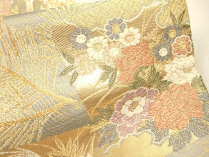 平和屋着物▼六通柄袋帯　色紙吉祥花文　金糸　正絹　逸品　DABJ7246fe