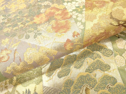 平和屋着物▼佐賀錦　六通柄袋帯　琳派短冊集　金銀糸　正絹　逸品　DABJ7249fe