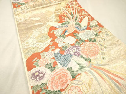 平和屋本店▼六通柄袋帯　唐織　鳳凰花文　本金箔　正絹　逸品　DABJ7286fe