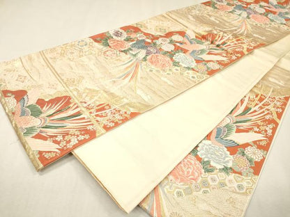 平和屋本店▼六通柄袋帯　唐織　鳳凰花文　本金箔　正絹　逸品　DABJ7286fe
