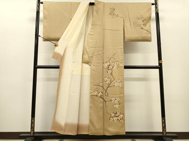 平和屋着物▼訪問着　手描き　枝桜　正絹　逸品　DABJ7308fe
