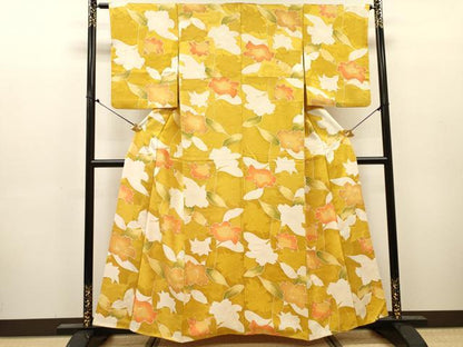 平和屋着物▼上質な小紋　地紋起こし　草花　正絹　逸品　DABJ7314fe