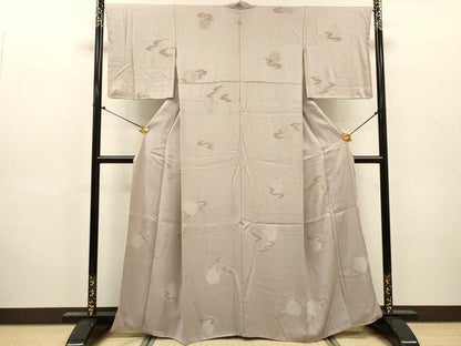平和屋着物▼上質な小紋　ビロード　霞花丸文　薄梅鼠色　正絹　逸品　DABJ7316fe