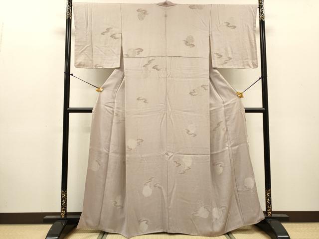 平和屋着物▼上質な小紋　ビロード　霞花丸文　薄梅鼠色　正絹　逸品　DABJ7316fe
