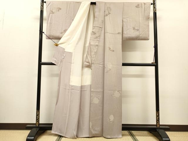 平和屋着物▼上質な小紋　ビロード　霞花丸文　薄梅鼠色　正絹　逸品　DABJ7316fe