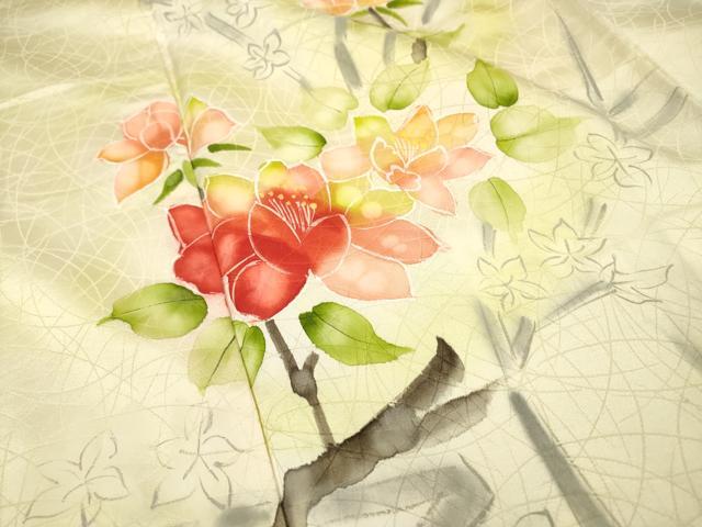 平和屋着物▼訪問着　手描き　枝花文　暈し染　正絹　逸品　DABJ7319fe