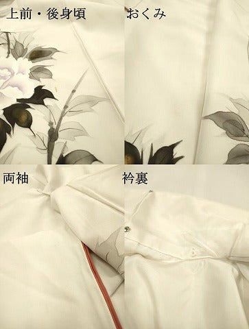 平和屋着物▼訪問着　手描き　枝花　金彩　正絹　逸品　DABJ7323fe