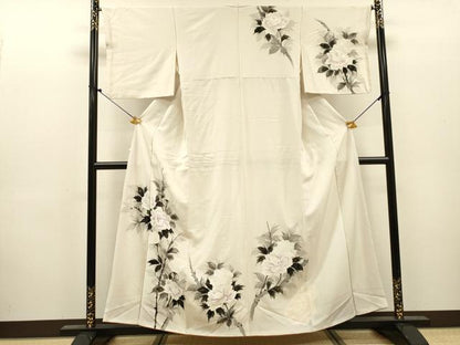 平和屋着物▼訪問着　手描き　枝花　金彩　正絹　逸品　DABJ7323fe
