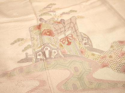 平和屋着物▼中国三大刺繍　スワトウ刺繍　汕頭刺繍　相良刺繍　総刺繍　訪問着　御所車花文　暈し染　正絹　逸品　未使用　DABJ7324fe