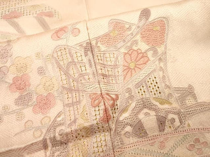 平和屋着物▼中国三大刺繍　スワトウ刺繍　汕頭刺繍　相良刺繍　総刺繍　訪問着　御所車花文　暈し染　正絹　逸品　未使用　DABJ7324fe